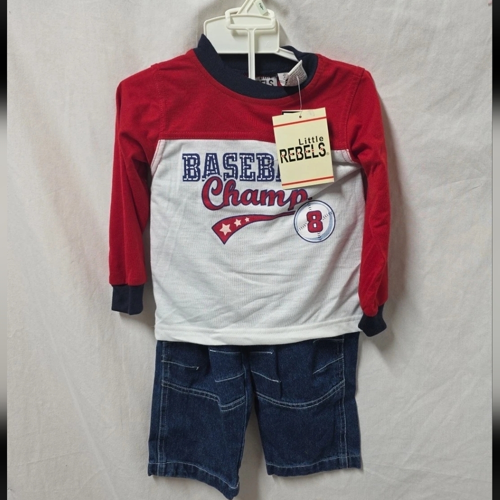 Vintage LITTLE REBELS BASEBALL CHAMP OUTFIT TODDLER 2T NWT